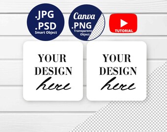 2 kwadratowe podstawki makieta widok z góry, Dwie kwadratowe podstawki makieta PNG Canva przezroczyste tło, Smart Object PSD edytowalne tło 1440