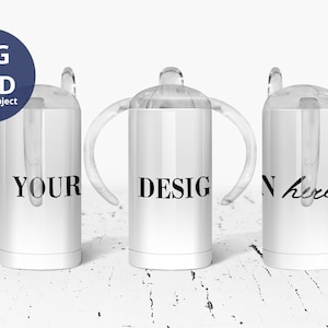 3 Sippy Cups Mockup Mockup für Kinder, 3 Sippy Cups Mockup mit Deckel, 12 Unzen Straight Becher Mockup, PSD Smart Objects & Transparent PNG 1244