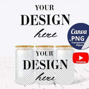 Full wrap Frosted 16oz Glass Can Mockup with free space for design view, 3 Libbey glass cans mockup, 3 Beer can glass mockup, Canva PNG 1409