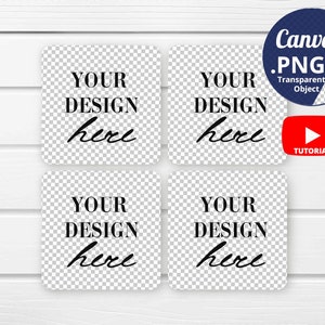 4 Square coasters Mockup top view PNG Canva Mockup, Four Square Coasters Mockup PNG Canva transparent background 1443c