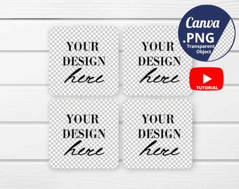 4 kwadratowe podstawki mockup widok z góry PNG Canva mockup, cztery kwadratowe podstawki mockup PNG Canva przezroczyste tło 1443c