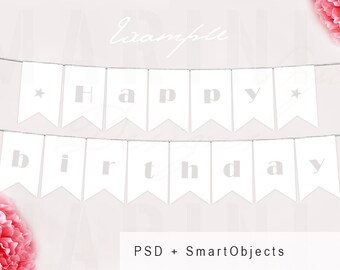 Bunting Mockup, Decoración de fiesta estilista fotografía de stock, Bunting Stock foto, cumpleaños banderas de papel imagen de stock, PSD, objeto inteligente, 782