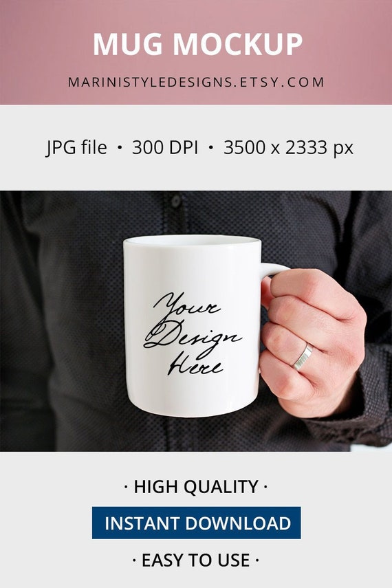 Mug Mockup With Man Man Holding Coffee Mug Mockup With Ring Etsy