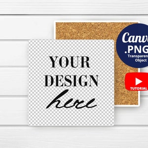 Square ceramic coaster Mockup with cork backing pad Mockup PSD Smart Object, Ceramic Tile Mockup psd PNG Canva, Front & Back mockup 1512 image 2