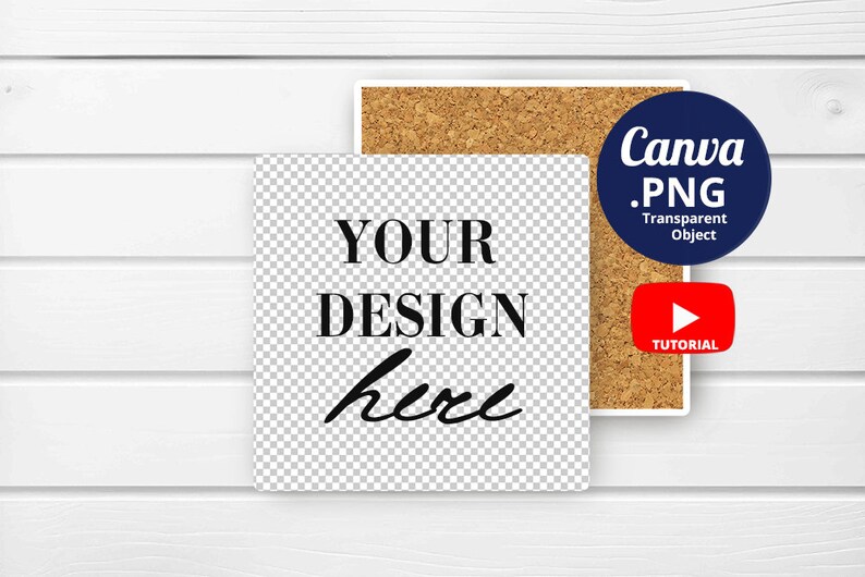 Square ceramic coaster Mockup with cork backing pad Mockup PSD Smart Object, Ceramic Tile Mockup psd PNG Canva, Front & Back mockup 1512 image 2