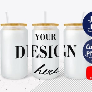 16oz Frosted Glass Can Mockup Full wrap, 3 Matte can glasses Mockup, Frosted Libbey glass can mockup, Frosted Beer can glass mockup,  1297