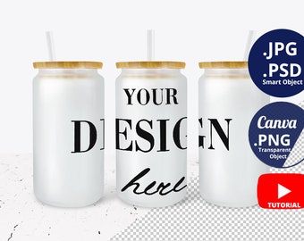 16oz Frosted Glass Can Mockup Full wrap, 3 Matte can glasses Mockup, Frosted Libbey glass can mockup, Frosted Beer can glass mockup,  1297