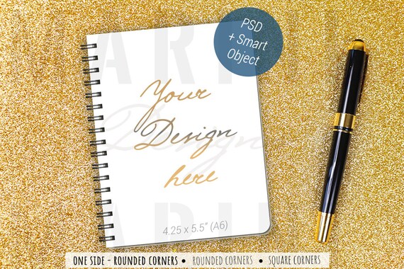 Notebook Mockup On Glitter Gold Desk Spiral Planner Mockup Etsy