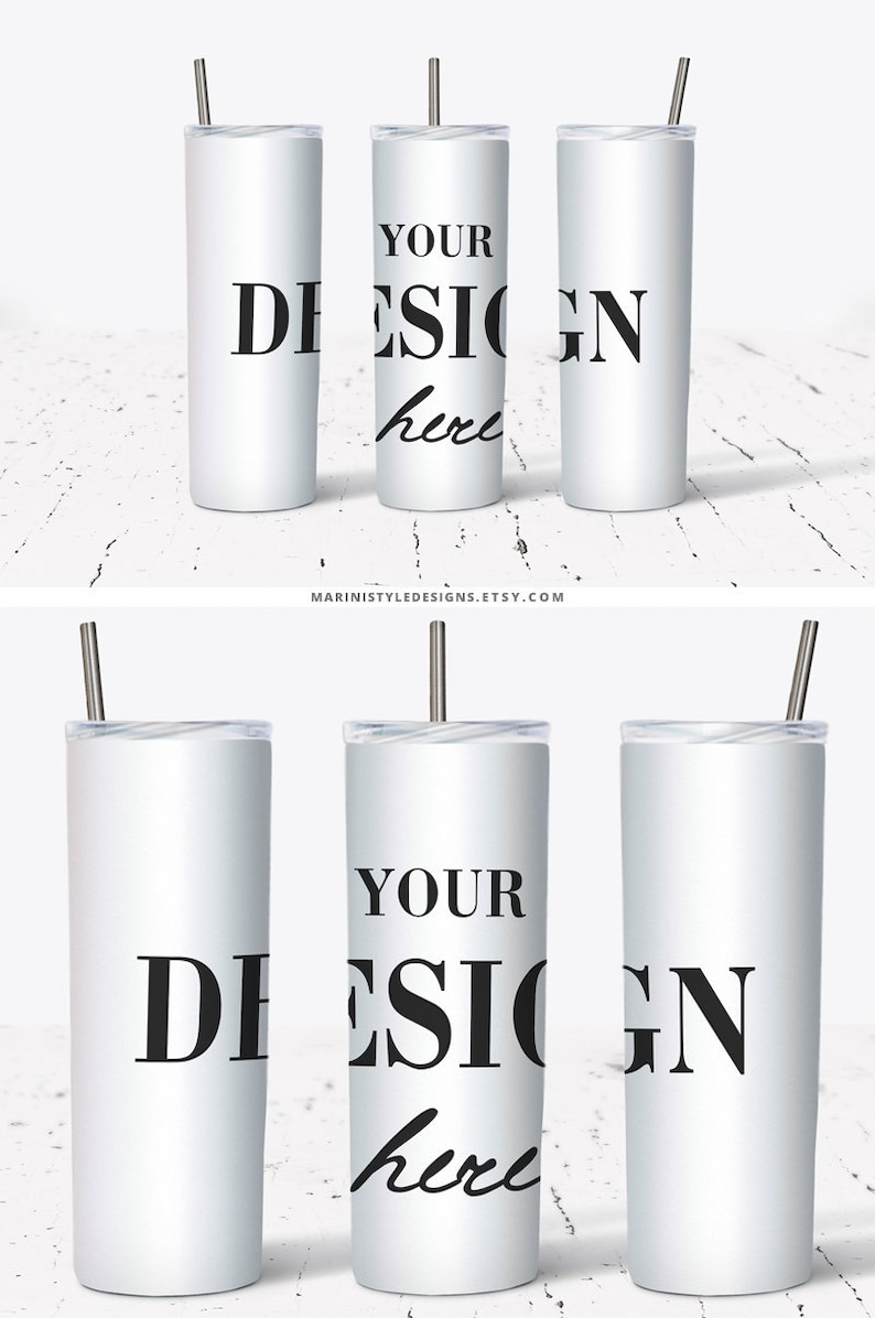 Download 20 oz Skinny Tumbler Mockup Full wrap 3 Skinny Tumblers | Etsy