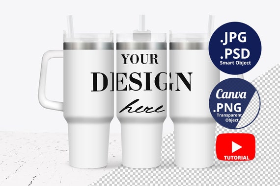 Full wrap 40oz Tumbler with handle Mockup PSD, 3 40oz Tumblers Mockup Full wrap, 3 views Tumbler mockup, Mockup PSD Smart Objects,  1415