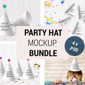 Party Hat Mockup Bundle, Birthday Party Hat Mockup, Party Decoration Mockup, Birthday Party Stationery Mockup, PSD files, Smart Objects 1209