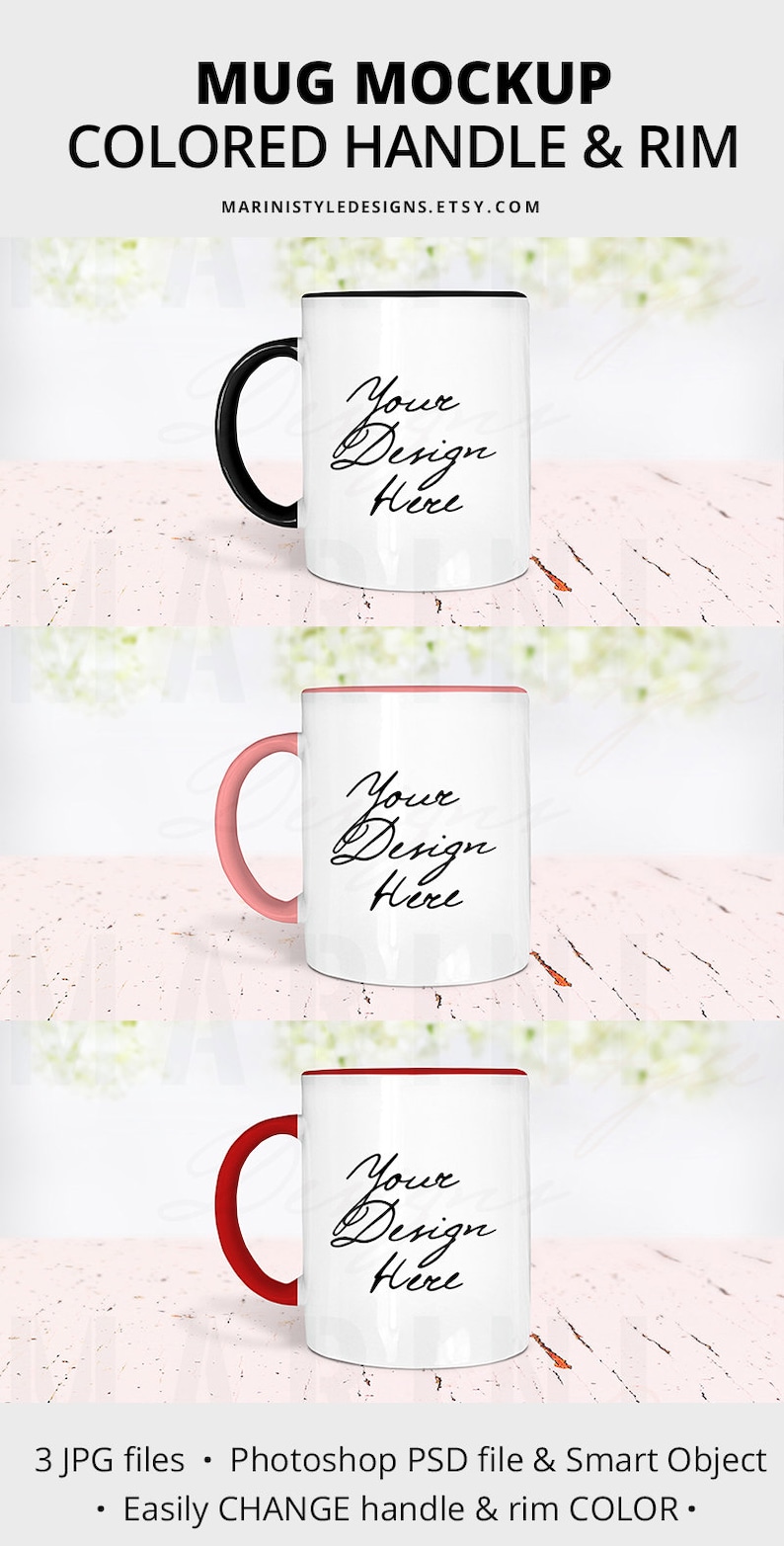 Black Handle Mug Mockup, Black Rim Mug Mockup, Colored Handle & Rim Mug Mockup Stock Photo, PSD with Smart Object to change color, 930 image 4