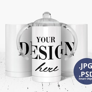 Gerade Sippy Cup Mockup Volle Wrap, 3 Kinder Sippy Cup Mockup mit Deckel, 12 Unzen Edelstahl Becher Mockup, Sublimationsbecher Mockup PSD 1244