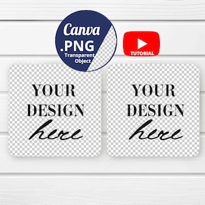 2 Square coasters Mockup Canva transparent PNG, Two Square coasters Mockup top view, White Coaster Canva Mockup transparent background 1440c