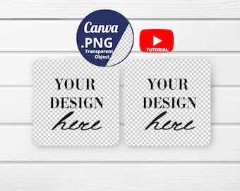 2 kwadratowe podstawki Mockup Canva przezroczysty PNG, Dwa kwadratowe podstawki Mockup widok z góry, Biały podkładka Canva Mockup przezroczyste tło 1440c