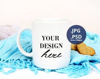 White Coffee Mug Mockup, Cookies, Sublimation Design (PSD, JPG)