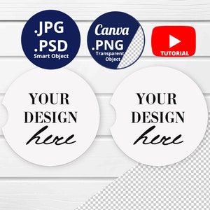 2 Car coasters Mockup Top view, Two car coaster Mockup editable PSD Smart Object, Car coaster Canva Mockup PNG transparent background, 1436