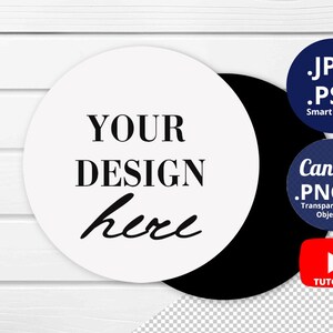 Round neoprene coaster Mockup, coaster black back Mockup, Coaster Mockup frond and back, Canva PNG transparent,  Smart Object PSD 1448