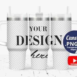 Full wrap 40oz Tumbler Mockup for Canva, 3 40oz Tumbler with handle Mockup transparent background, Canva Mockup PNG transparent 1415c