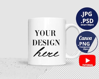 11oz Mug mockup, Single Mug Mockup, Blank 11oz Mug Mockup, White Mug Mockup Canva transparent PNG, Smart Object PSD editable background 1456