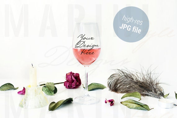 Thin Stem Wine Glass Mockup, Stemmed Wine Glass Stock Photo, Rosé Wine Glass  Mock Up, Glass Decal Mockup, Sticker Mockup, Vinyl Mockup, 786 