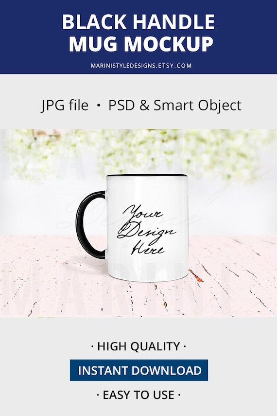 Black Handle Mug Mockup, Black Rim Mug Mockup, Colored Handle & Rim Mug Mockup Stock Photo, PSD with Smart Object to change color, 930