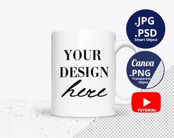 Maquette de tasse de 15 oz, maquette de tasse unique, maquette de tasse vierge de 11 oz, maquette de tasse blanche Canva PNG transparent, arrière-plan modifiable Smart Object PSD 1458