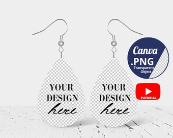 Teardrop Earrings Mockup Canva PNG, Two Drop earrings Mockup, Pair Teardrop Earrings Mockup, Sublimation Mockup transparent PNG Canva, 1421c