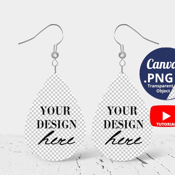 Teardrop Earrings Mockup Canva PNG, Two Drop earrings Mockup, Pair Teardrop Earrings Mockup, Sublimation Mockup transparent PNG Canva, 1421c