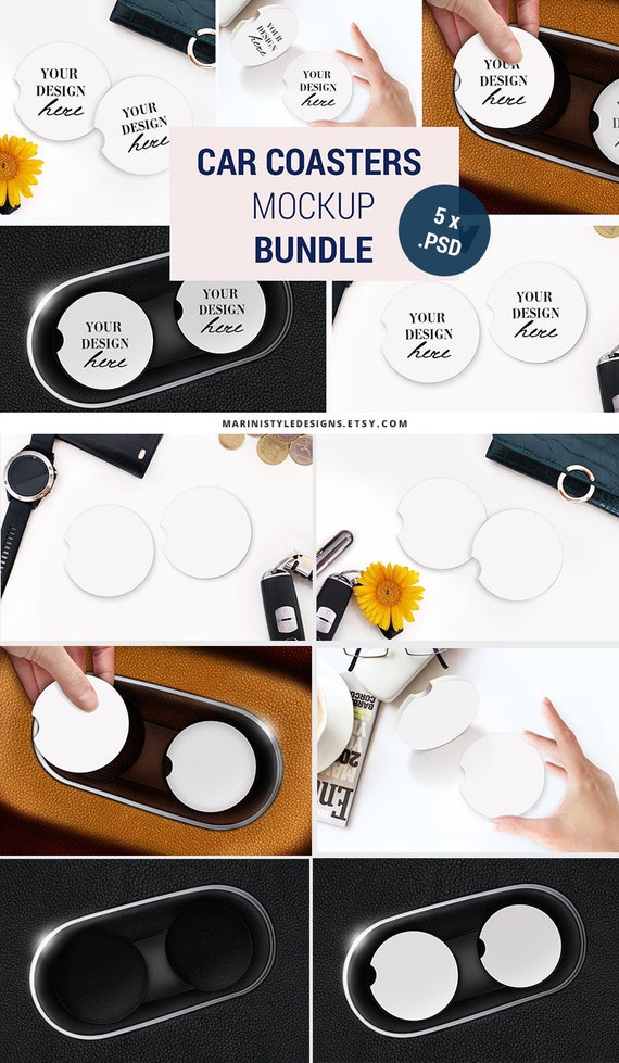 Download Car Coaster Mockup Bundle Sandstone Car Coaster Mockups Set Etsy