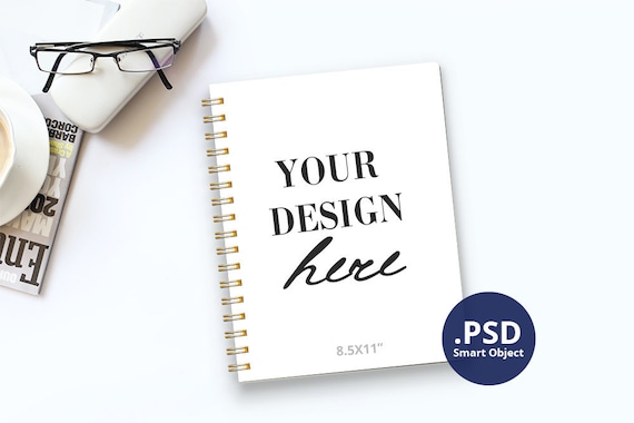 Gold spiral bound Notebook mockup, 8.5x11 Gold wire bound Planner mockup, Minimalist Spiral Notebook PSD Mockup with gold wire binding, 989G