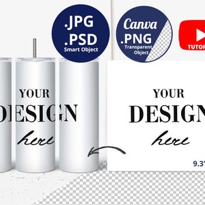 3 Skinny Tumblers 20oz & Full Wrap View Mockup PSD Smart Objects, Full wrap 20oz Skinny Tumbler Mockup and board, Mockup PNG for Canva, 1303