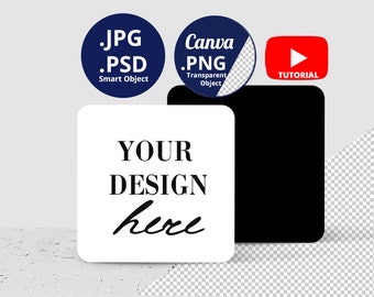 Square magnet Mockup front & back, Magnet Mockup with black back, Square Magnet Mockup Canva PNG transparent,  Smart Object PSD 1442-2