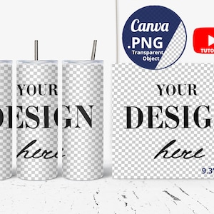 3 Skinny Tumblers 20oz Mockup & Full Wrap View Mockup for Canva, Full wrap view 20oz Tumbler and board Mockup, Transparent PNG mockup, 1303c