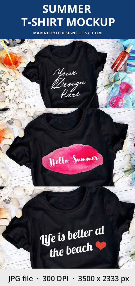 Beach Black Tshirt Mockup Summer Unisex Black T Shirt Mockup Etsy
