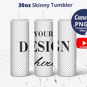 Mockup di bicchiere skinny da 30 once per Canva, Mockup di bicchiere skinny completamente avvolgente sfondo trasparente, Mockup di 3 bicchieri PNG per sovrapporre il design 1292c
