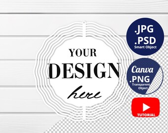 Wind Spinner Mockup Top view,  Blank Round Wind Spinner Mockup white wood background, Sublimation Mockup PSD Smart Object, PNG Canva, 1418