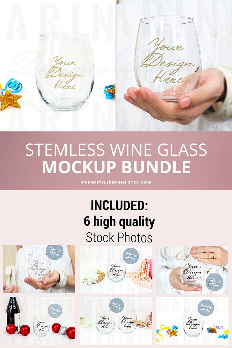 Download Stemless wine glass Mockup Bundle Wine glasses Mockup BUNDLE | Etsy