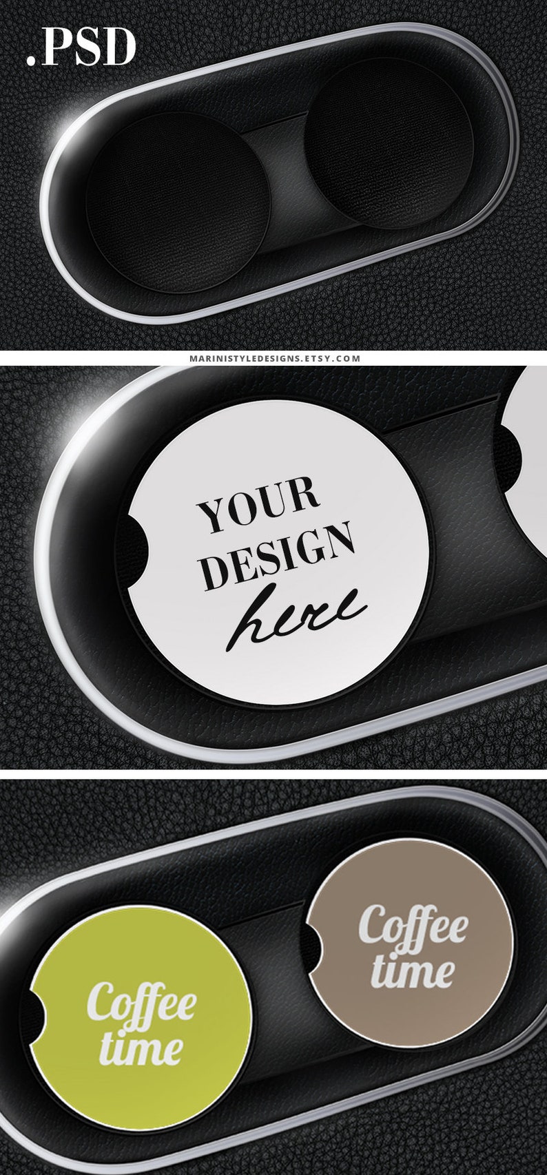 Download Set of 2 two sandstone car coasters mockup Car inside cup ...