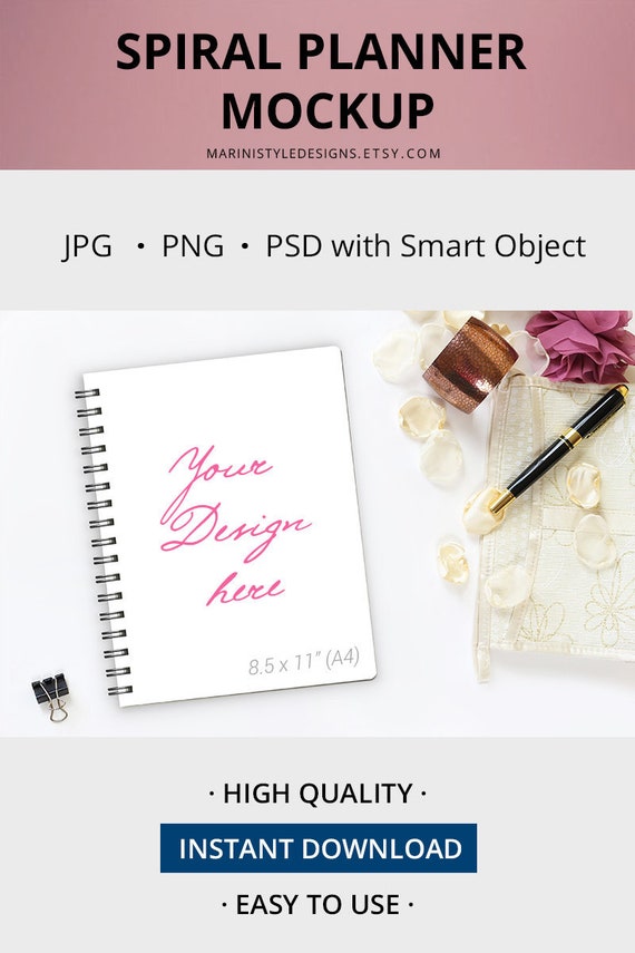 Pink Gold Styled Stock Photography Spiral Notebook Mockup Etsy