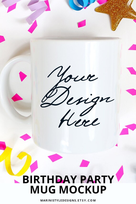 White Mug Mockup On Birthday Party Desk 11oz Coffee Mug Etsy