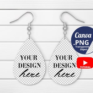 Teardrop Earrings Mockup Canva PNG, Two Drop earrings Mockup, Pair Teardrop Earrings Mockup, Sublimation Mockup transparent PNG Canva, 1422c
