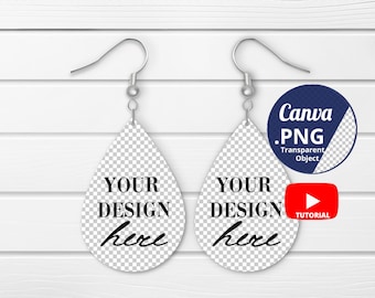Teardrop Earrings Mockup Canva PNG, Two Drop earrings Mockup, Pair Teardrop Earrings Mockup, Sublimation Mockup transparent PNG Canva, 1422c