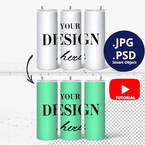 Glow in the dark 3 20oz Skinny Tumbler Mockup and 3 White Skinny Tumblers Mockup, Full Wrap Skinny Tumbler Mockup Glow in the dark, 1540