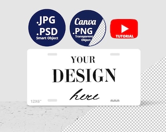 License Plate Mockup PSD Smart Object,  Sublimation Car Tag Mockup, Automotive License Plate Mockup PSD PNG Canva, 1502