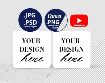 2 kwadratowe podstawki Mockup PSD Smart Object, Dwa kwadratowe podstawki Mockup PNG Canva przezroczyste tło, PSD edytowalne tło 1438
