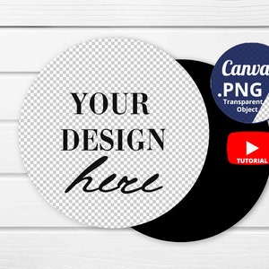 Runder Magnet Mockup Canva PNG transparent, Magnet schwarz Rückseite Mockup, Magnet Mockup vorn und hinten, 1448-2c