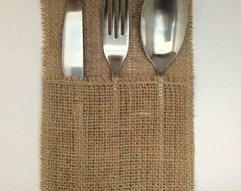 10 Natural Hessian Burlap Wedding Cutlery Holders