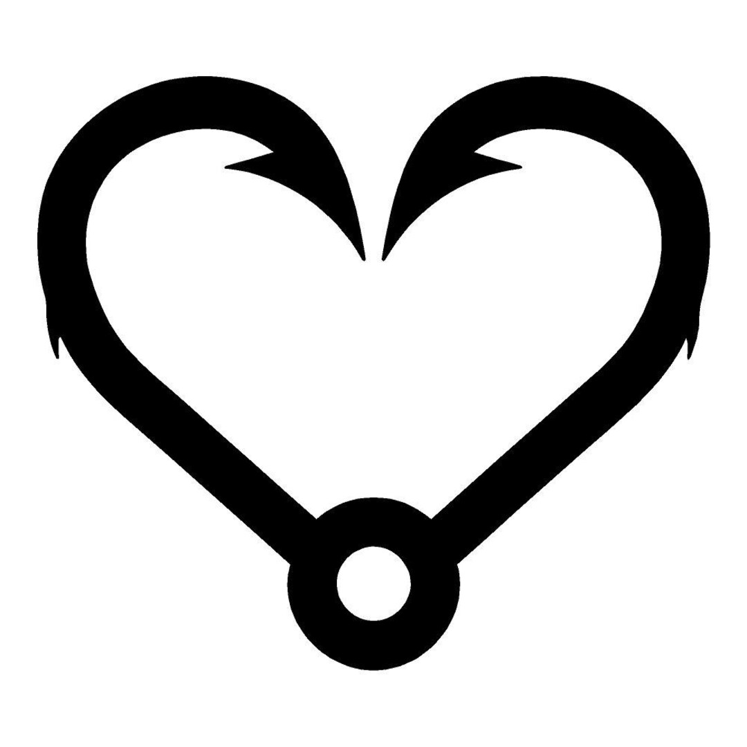 Fish Hook Heart Decal Window Decal Die Cut Sticker ANY COLOR Etsy