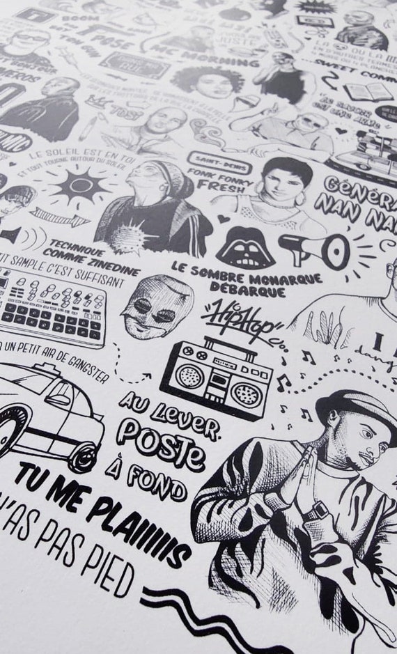 Affiche d'art compilation du rap français 50 X 70 cm